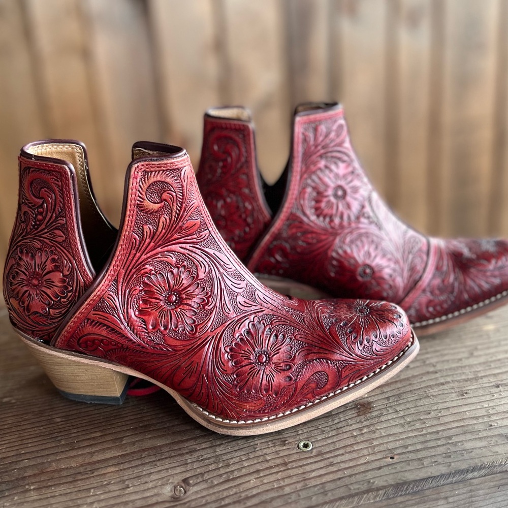 Myra Bag Black and Red Ankle Booties with Western Flair